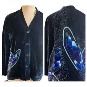 Chicos Velvet Butterfly Jacket Size 2 US L Rayon Silk Button Closure Anniversary